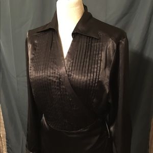 Ashley Stewart Size 12 Black Tuxedo Wrap Shirt